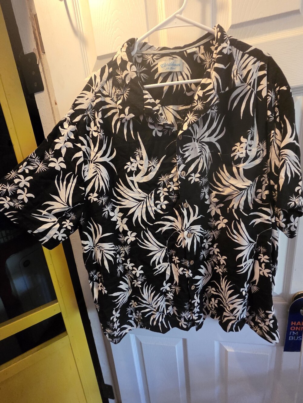 Caribbean Black and White Tropical Button-Down Shirt